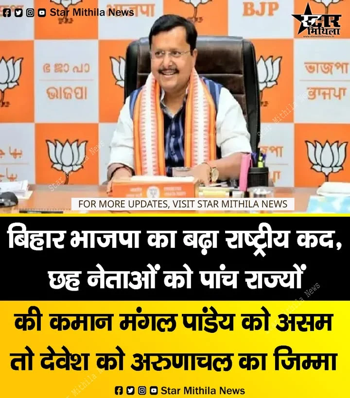 बिहार भाजपा का बढ़ा राष्ट्रीय कद, छह नेताओं को पांच राज्यों की कमान; मंगल पांडेय को असम तो देवेश को अरुणाचल का जिम्मा