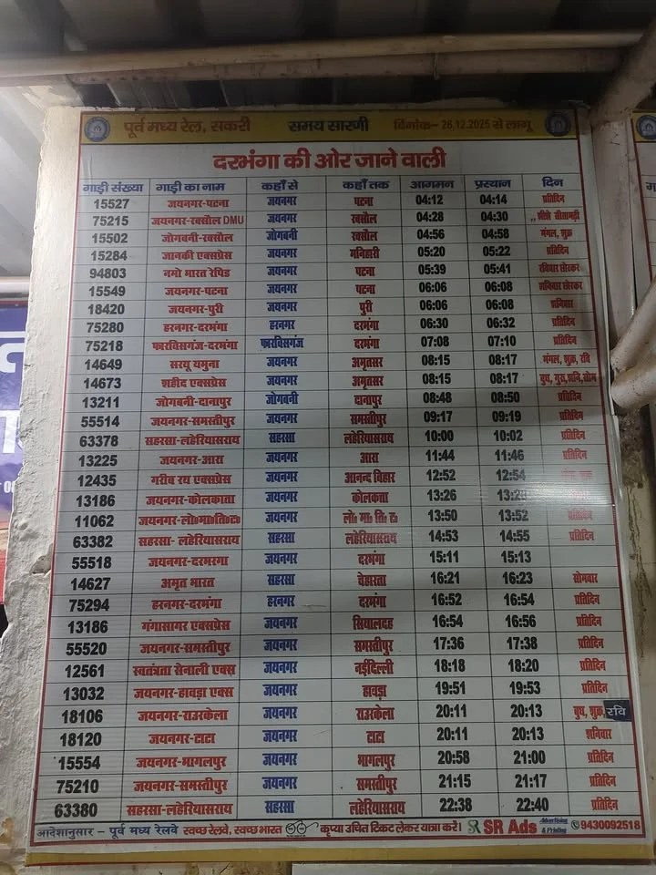 दरभंगा की ओर जाने वाली गाड़ियां #सकरी