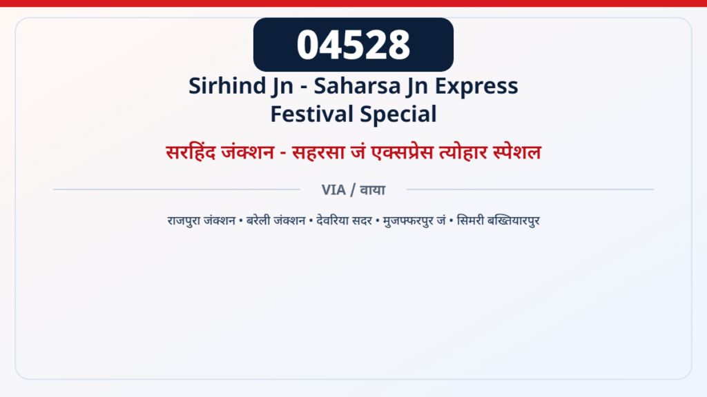04528 सरहिंद जंक्शन - सहरसा जं एक्सप्रेस त्योहार स्पेशल — 2