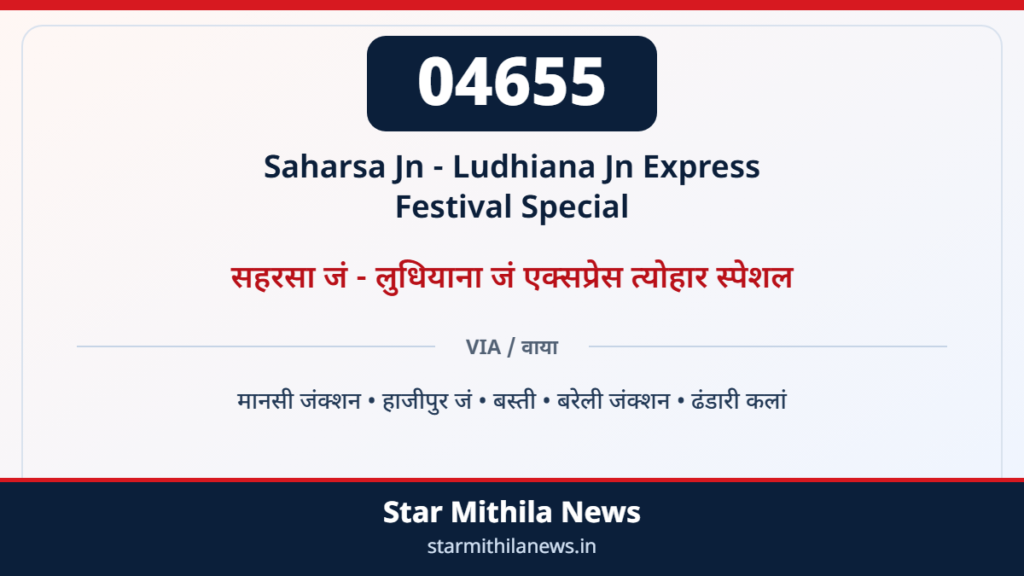 04655 सहरसा जं - लुधियाना जं एक्सप्रेस त्योहार स्पेशल — 2
